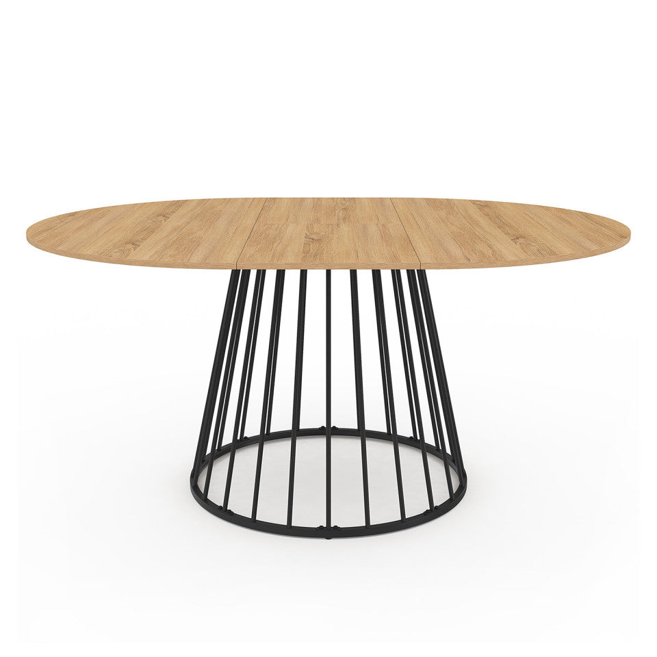 Table repas Adelle plateau rond extensible 110-150cm et pied filaire noir