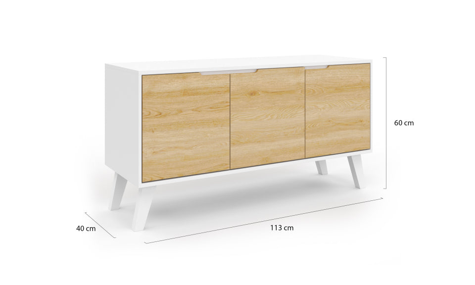 Buffet Vigo 3 portes blanc et bois L113cm