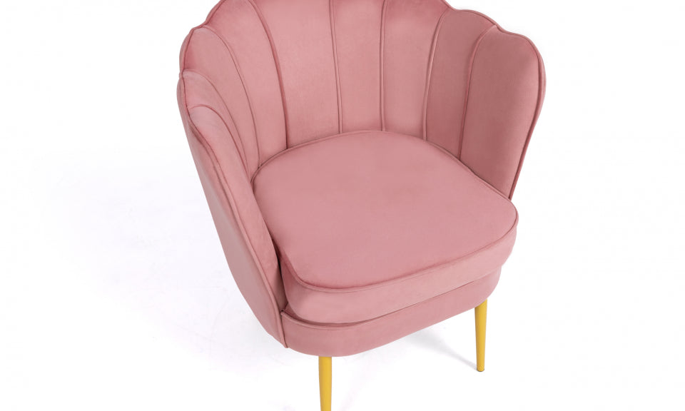 Fauteuil Arielle en velours rose et pieds dorés