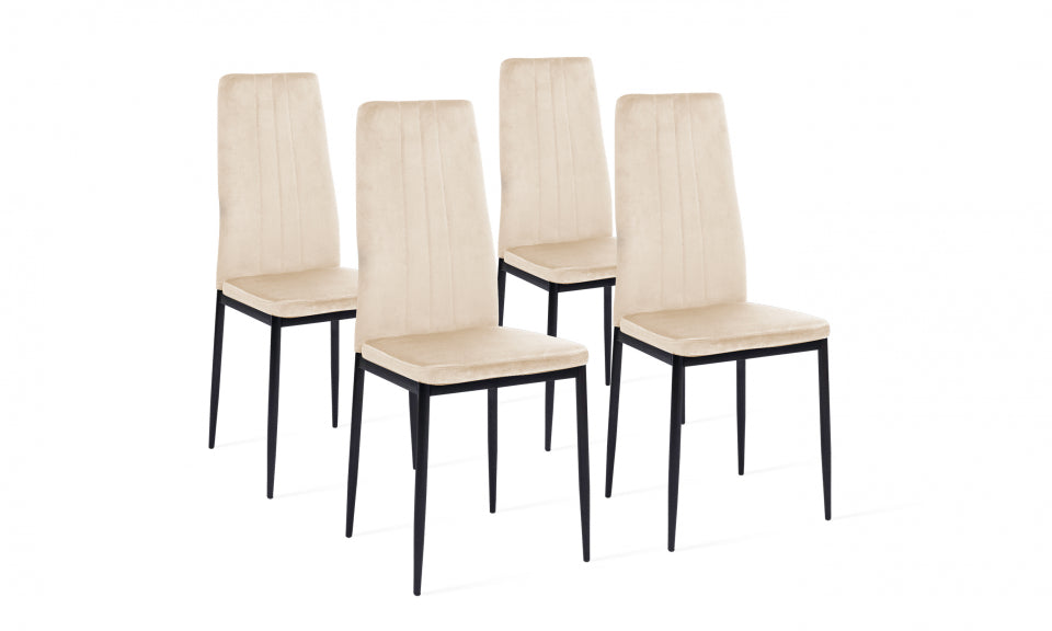 Chaises Jade en velours crème et pieds noirs - lot de 4