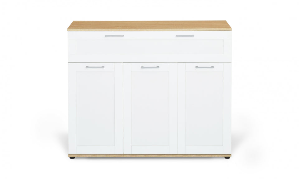 Buffet Marius 3 portes 1 tiroir blanc et bois L100cm