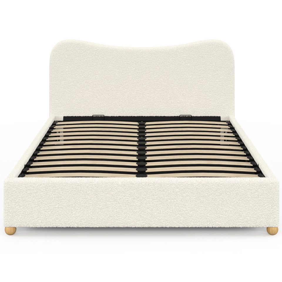 Lit coffre Samy 140x190cm bouclette blanche