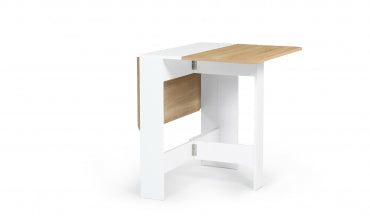 Table repas console pliable plateau naturel et pieds blancs Edi