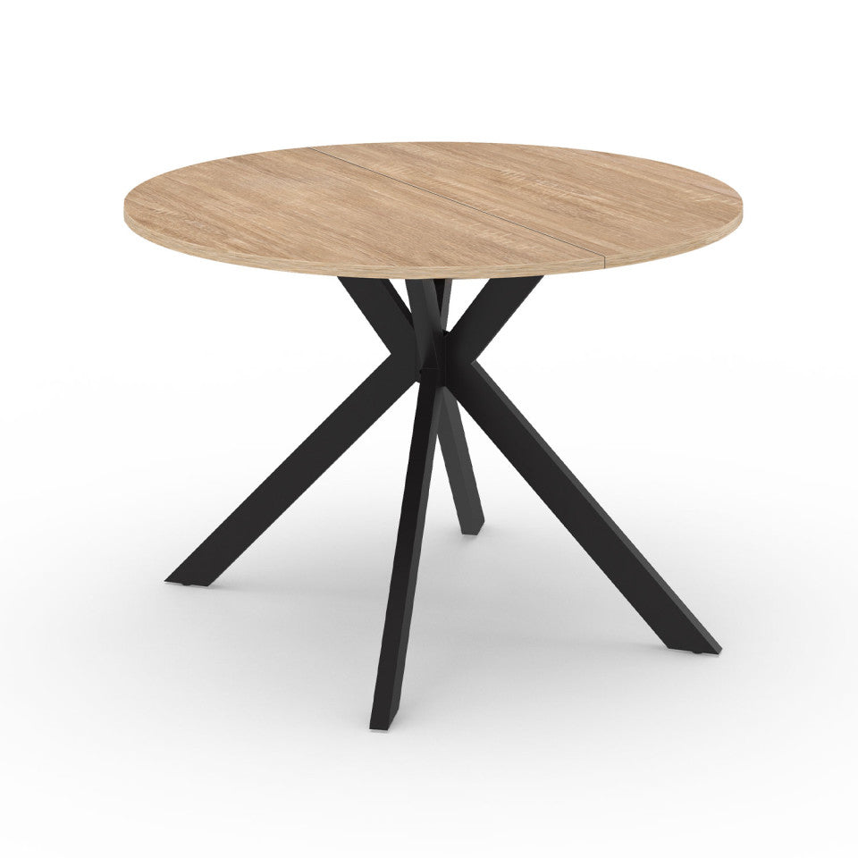 Table repas Spider plateau extensible 110-200cm rond bois et pieds croisés noirs