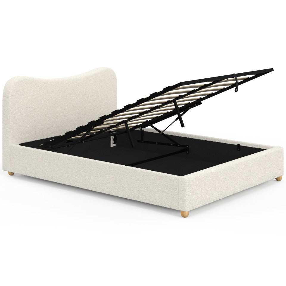 Lit coffre Samy 140x190cm bouclette blanche