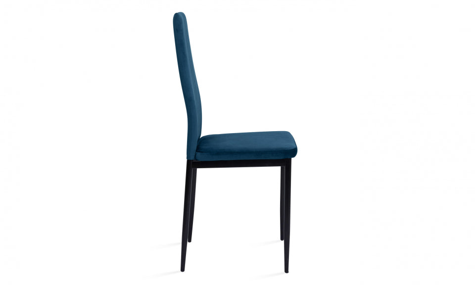 Chaises Jade en velours bleu et pieds noirs - lot de 4