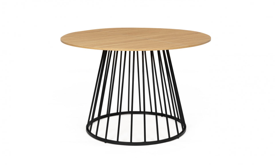 Table repas Adelle plateau rond bois 120cm et pied filaire noir