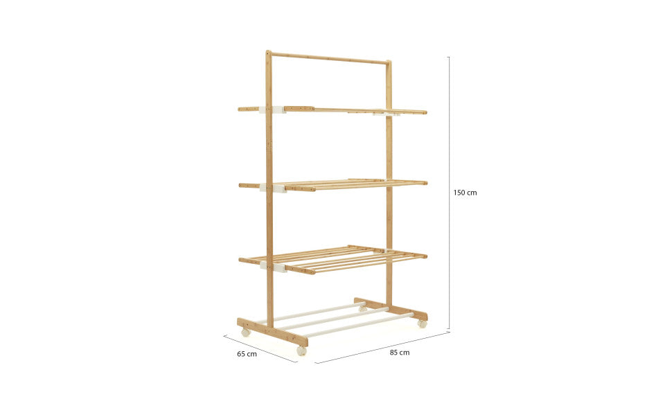 Séchoir 3 niveaux pliable en bambou - 22m d'étendage
