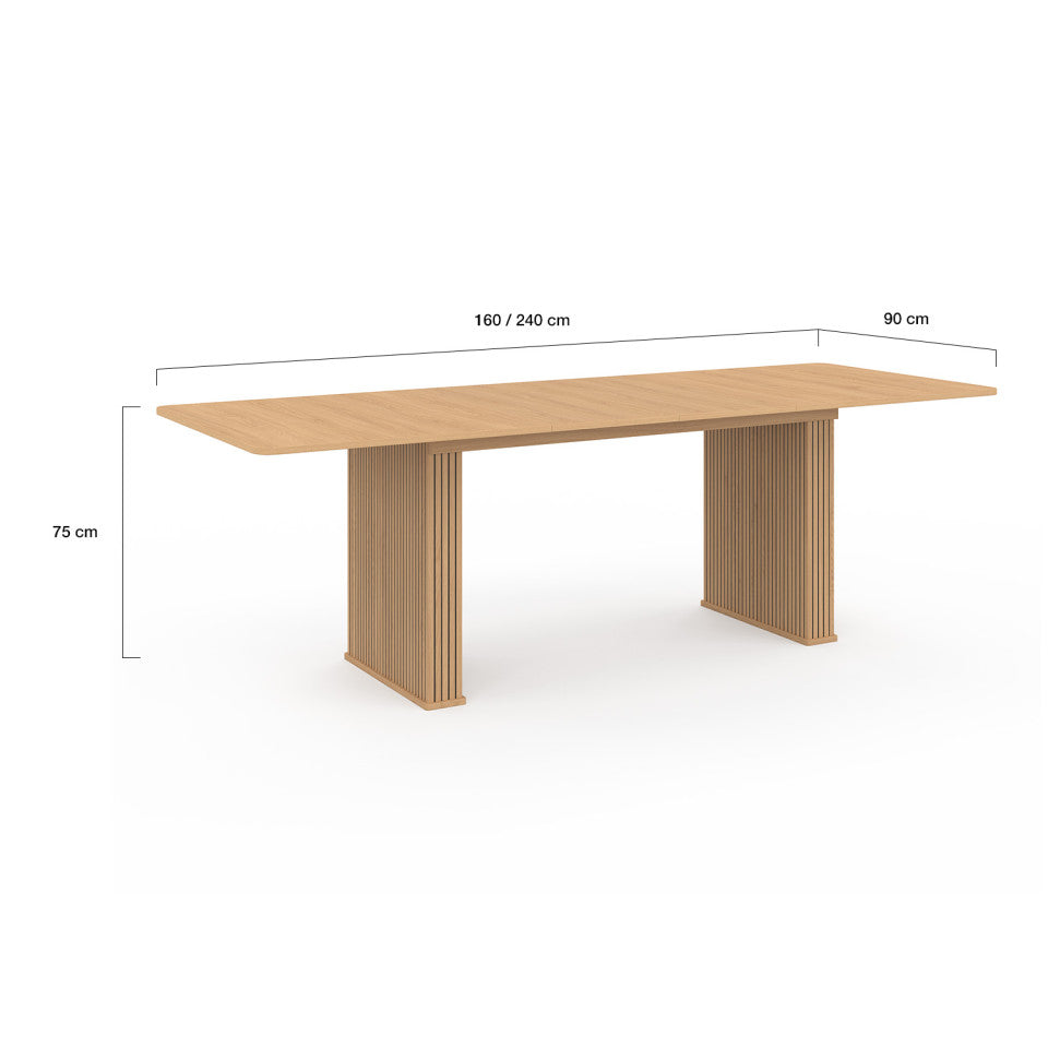Table repas extensible Faustine 160-240cm bois pieds effet tasseaux