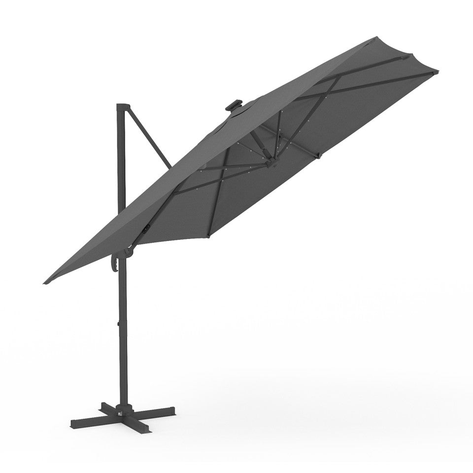 Parasol Sombra 360° rectangle 4x3m gris + housse et éclairage LED