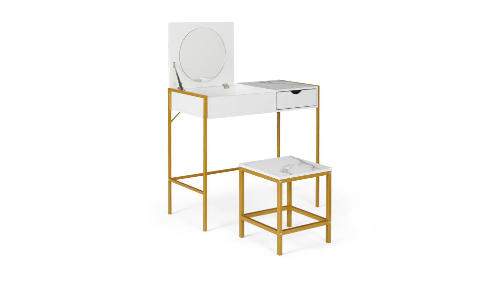 Coiffeuse Glam miroir rabattable avec tabouret