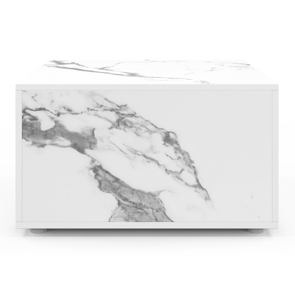 Table basse carrée effet marbre avec rangement 60cm