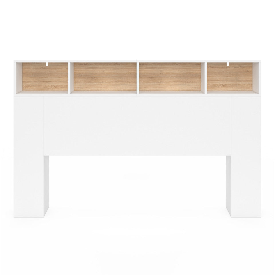 Tête de lit Léo bois et blanche avec rangements 165cm
