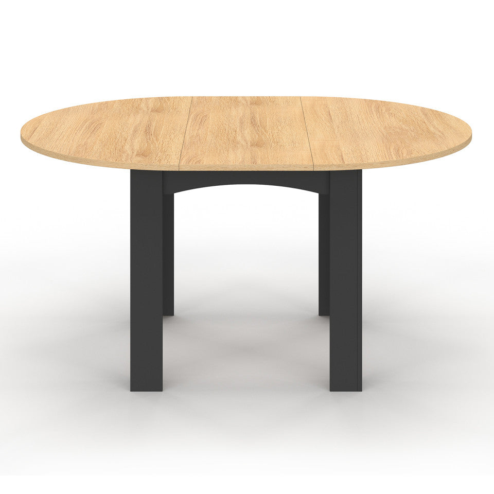 Table repas Dina plateau extensible 110-150cm rond et pieds noirs