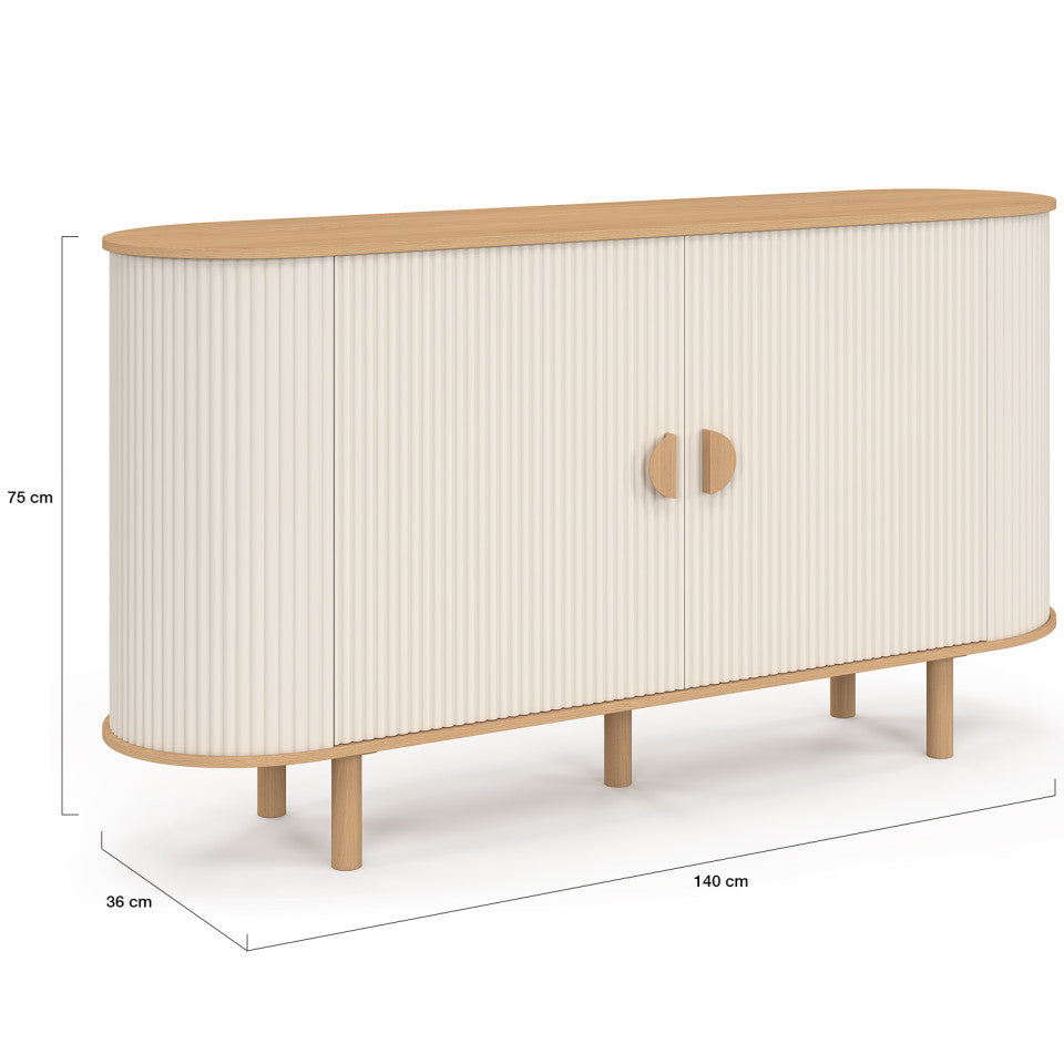 Buffet Kara 2 portes beige effet cannelé 140cm