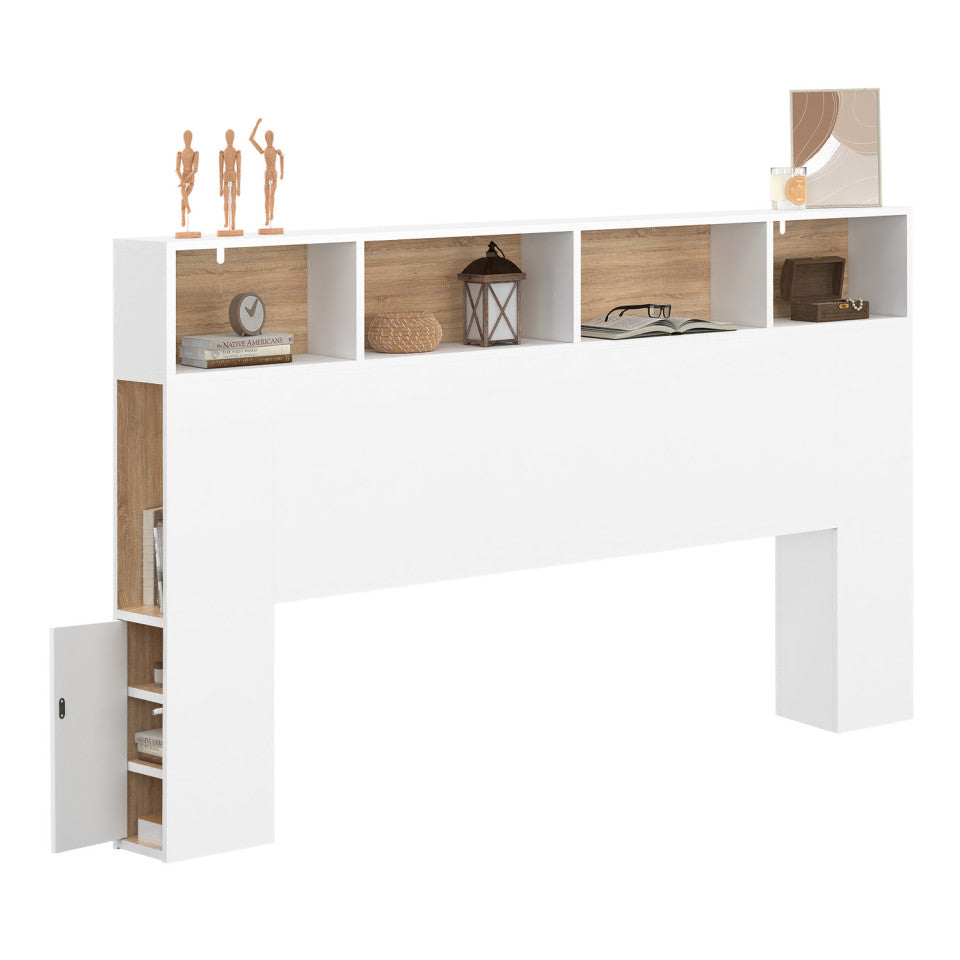 Tête de lit Léo bois et blanche avec rangements 165cm