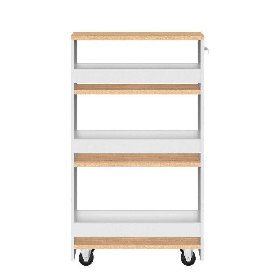 Etagère range épices à roulettes blanc et bois