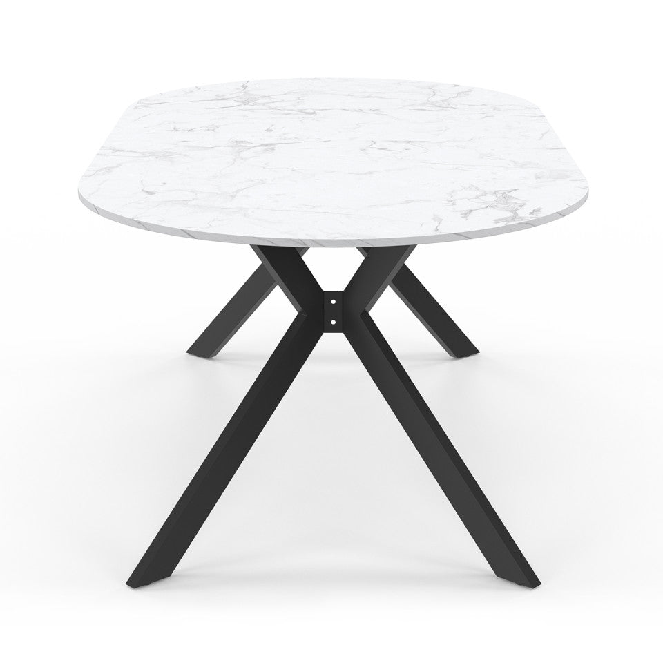 Table repas Spider plateau extensible 110-200cm rond effet marbre et pieds noirs