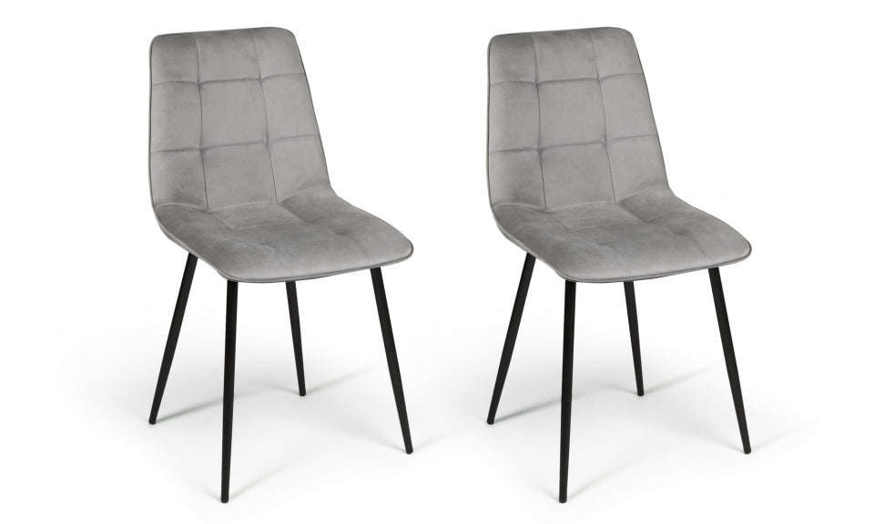 Chaises Linda en velours gris clair et pieds noirs - lot de 2