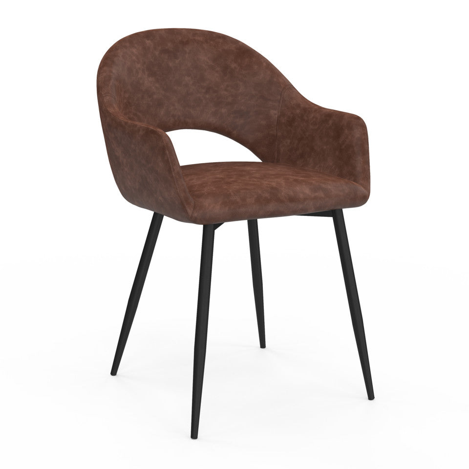 Chaises avec accoudoirs Rebecca en velours marron et pieds métal - lot de 2