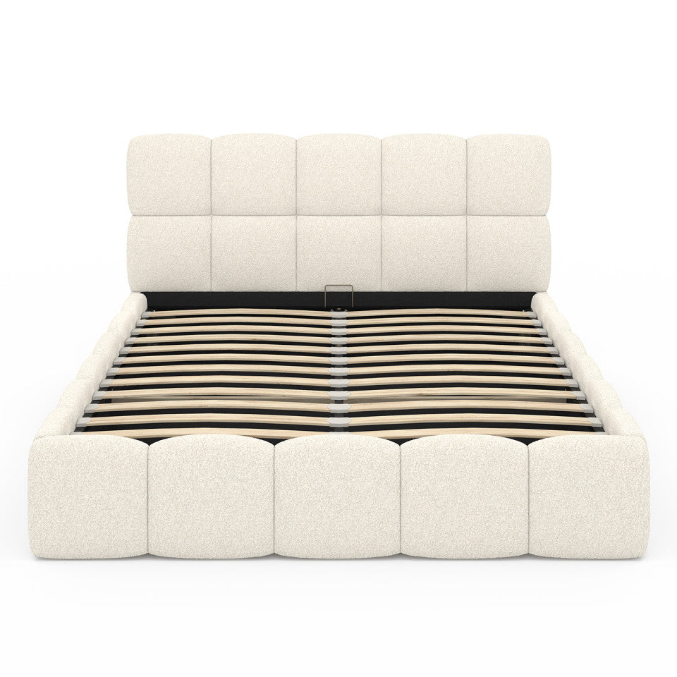 Lit coffre Bubble en tissu bouclette avec sommier et tête de lit 140x190cm
