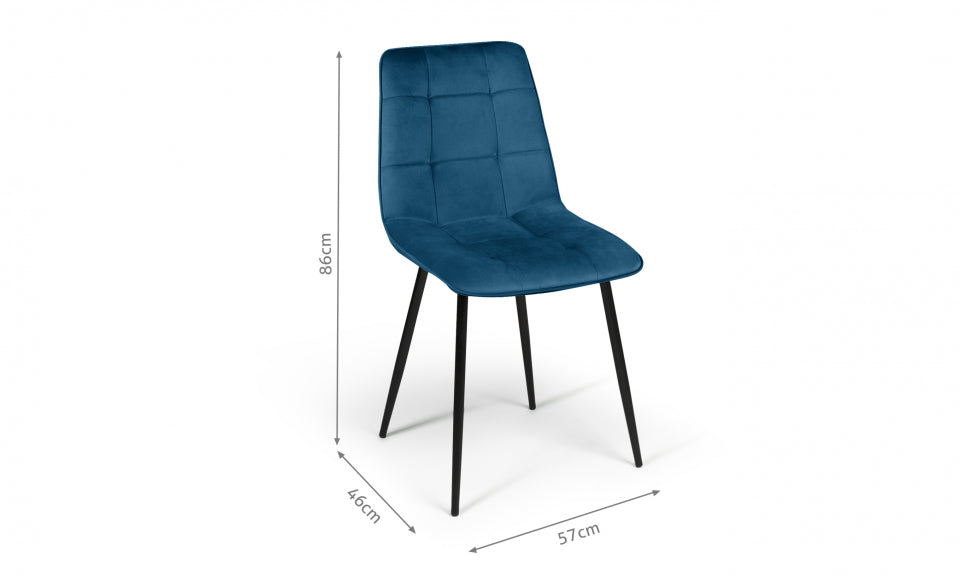 Chaises Linda en velours bleu et pieds noirs - lot de 4