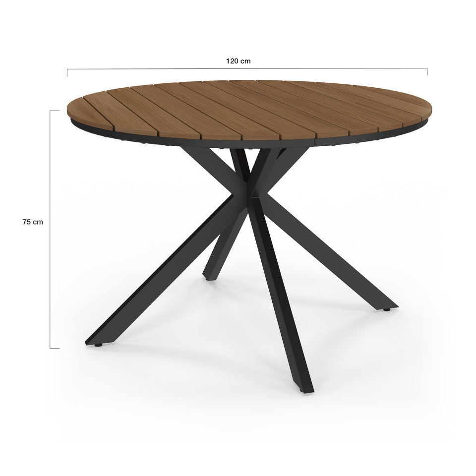 Table de jardin Milazzo ronde en polywood et pieds croisés 120cm