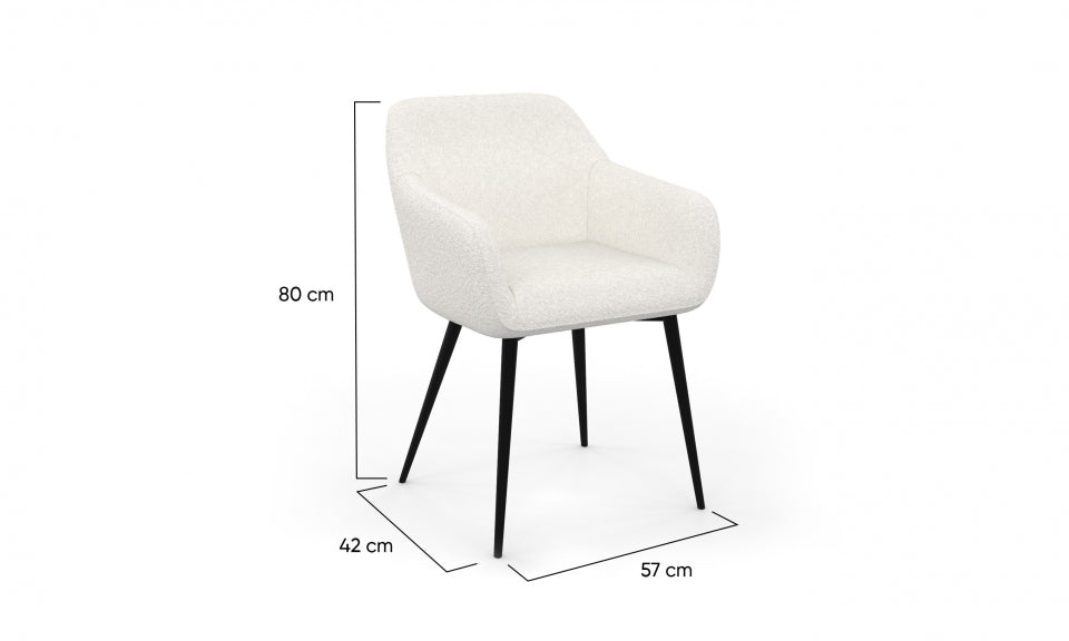 Chaises avec accoudoirs Louna en bouclette blanche et pieds métal - lot de 2