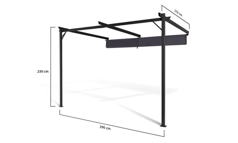 Pergola adossée Marina toile coulissante grise 4x2.7m avec 2 stores intégrés