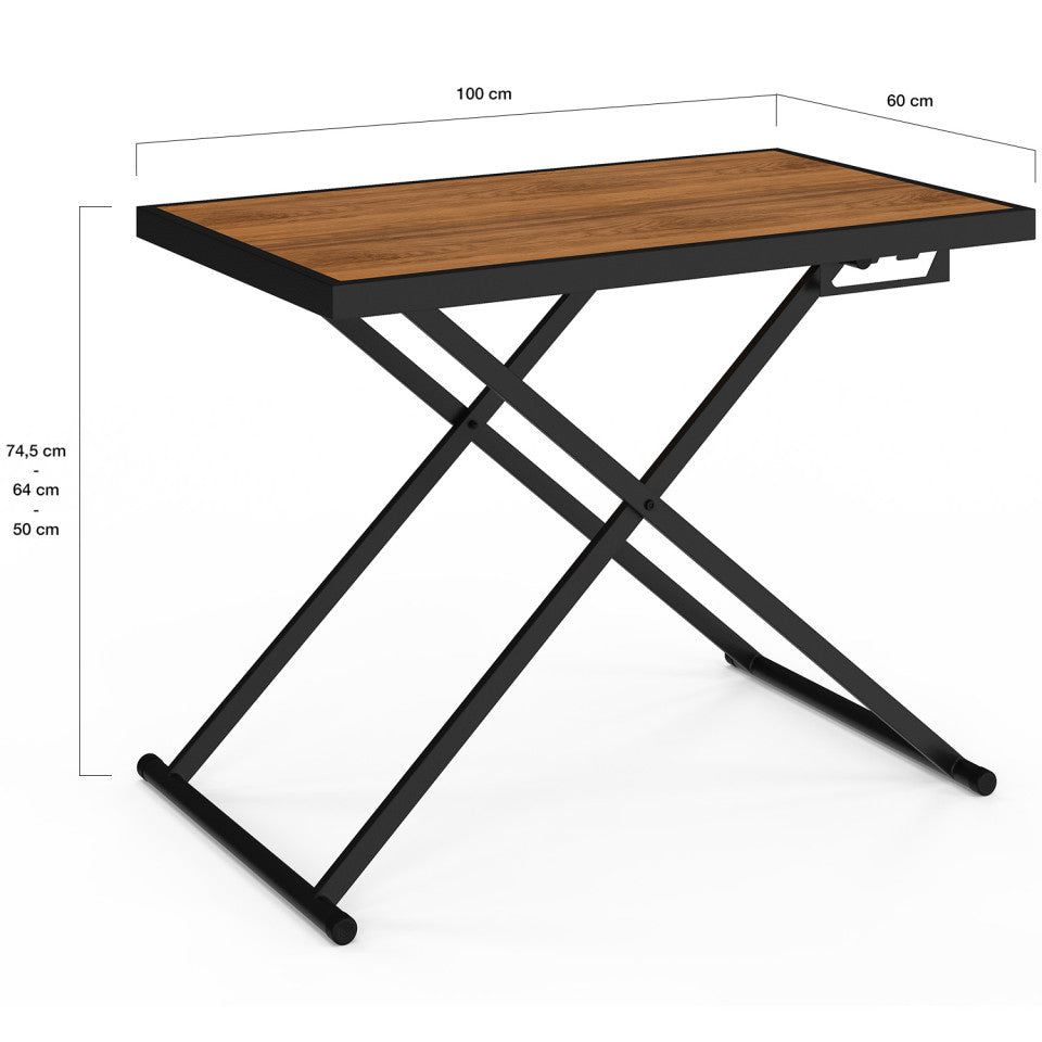 Table de jardin relevable Oleg 100cm verre trempé effet bois