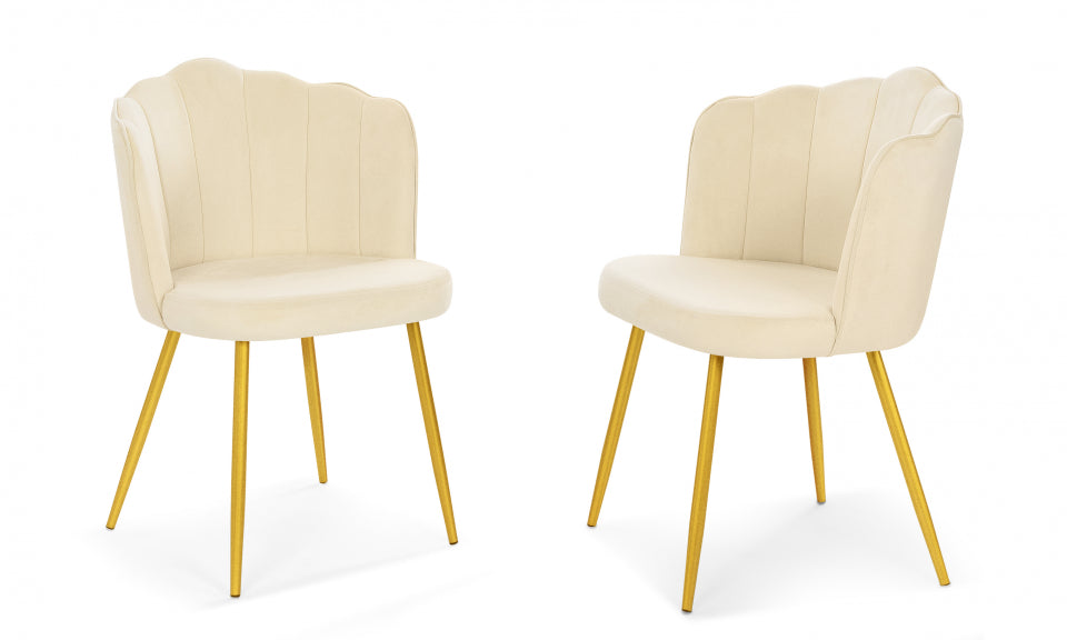 Chaises Arielle en velours crème et pieds dorés - lot de 2