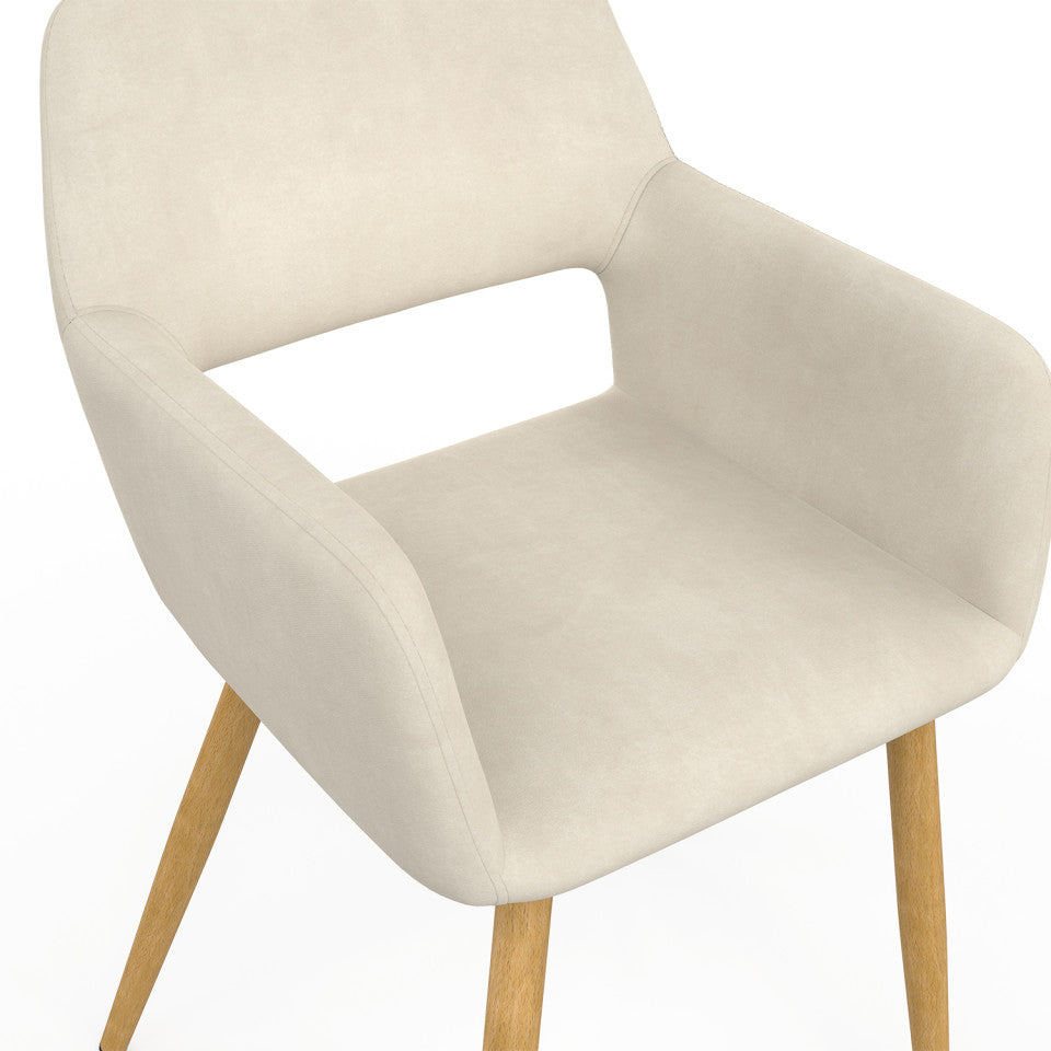 Chaises Heidi velours beige pieds bois - lot de 2