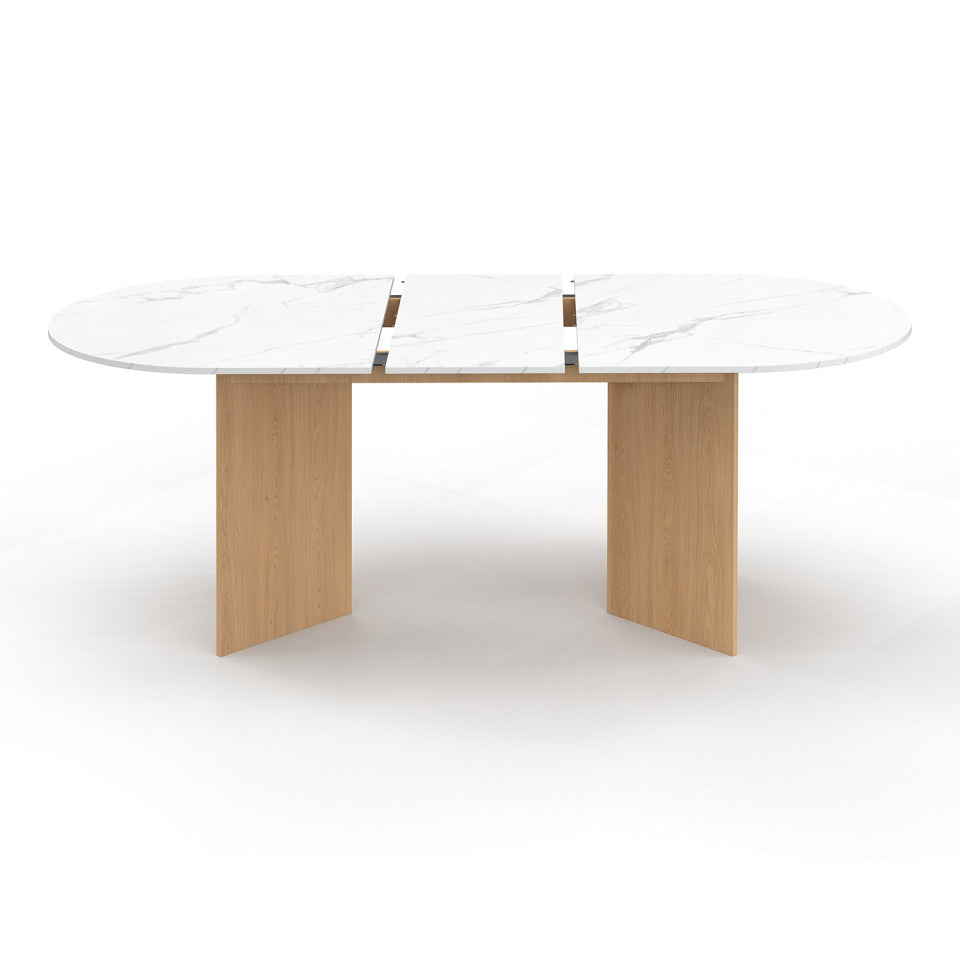 Table à manger extensible Gabin effet marbre blanc et pieds design 160-200cm