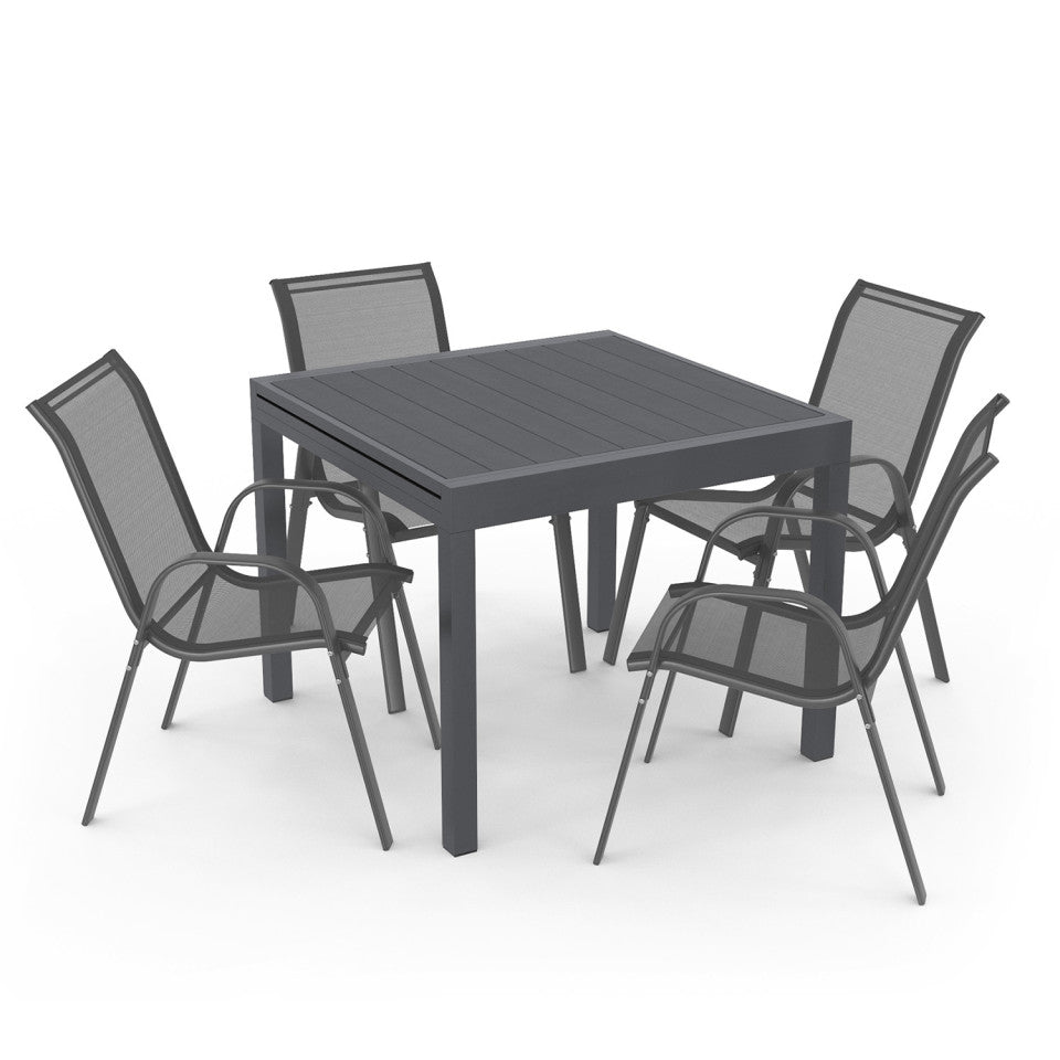 Ensemble repas extensible 8 places en polywood gris