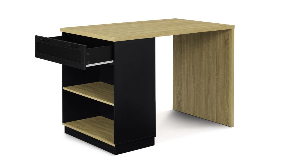 Ilot central de cuisine Marius L130cm bois et noir avec rangements