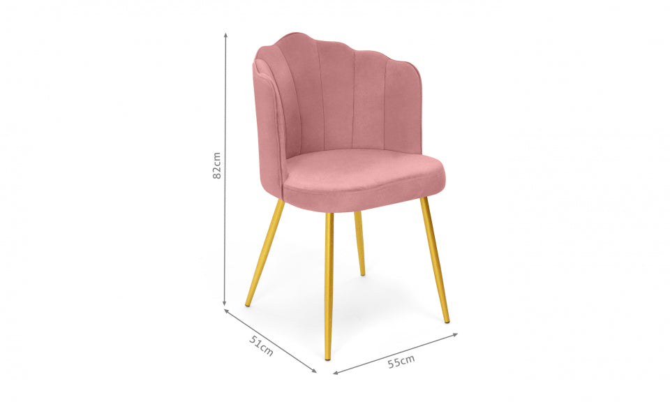 Chaises Arielle en velours rose et pieds dorés - lot de 2