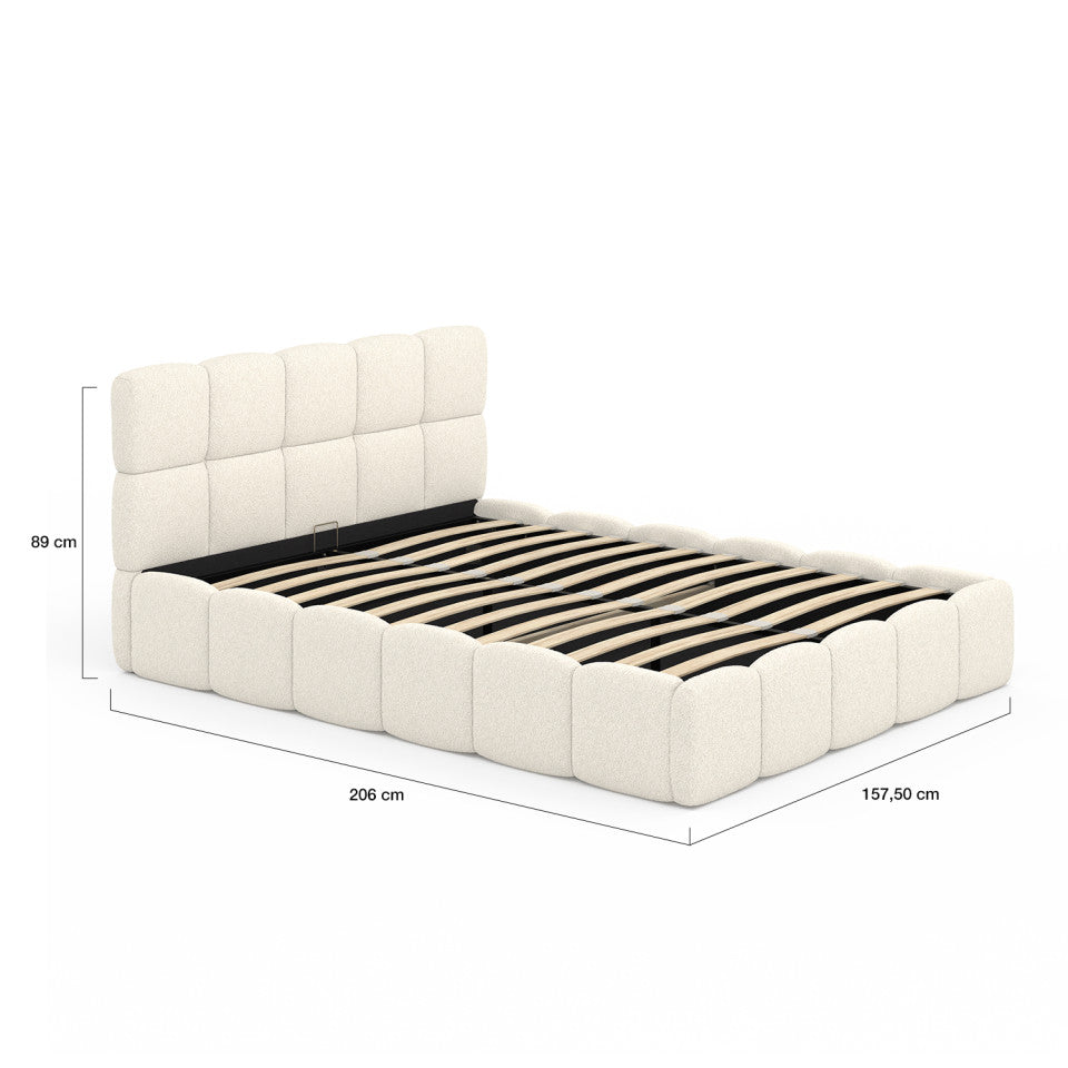 Lit coffre Bubble en tissu bouclette avec sommier et tête de lit 140x190cm