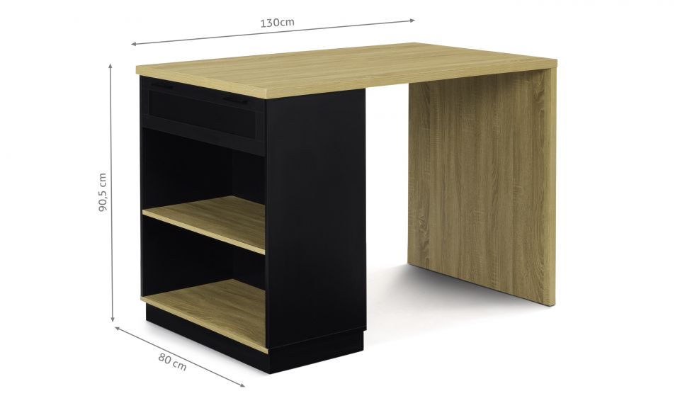 Ilot central de cuisine Marius L130cm bois et noir avec rangements