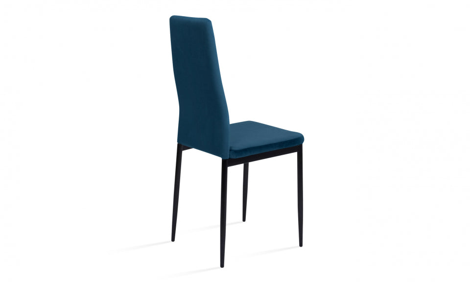 Chaises Jade en velours bleu et pieds noirs - lot de 4