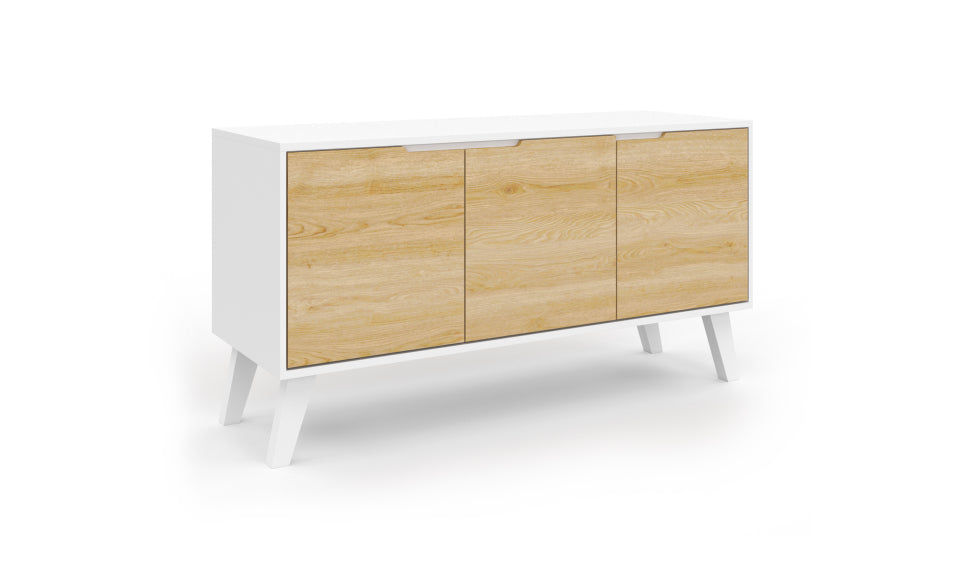 Buffet Vigo 3 portes blanc et bois L113cm