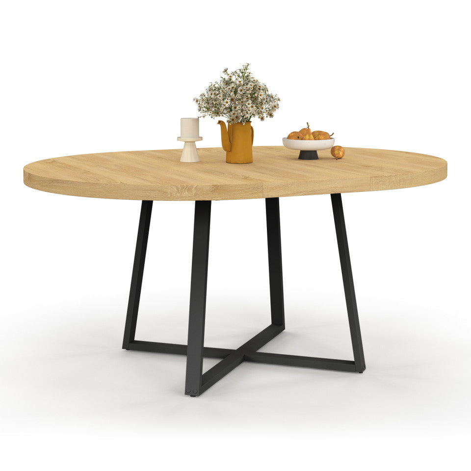 Table à manger ronde extensible Sana bois et noir Ø110-150cm