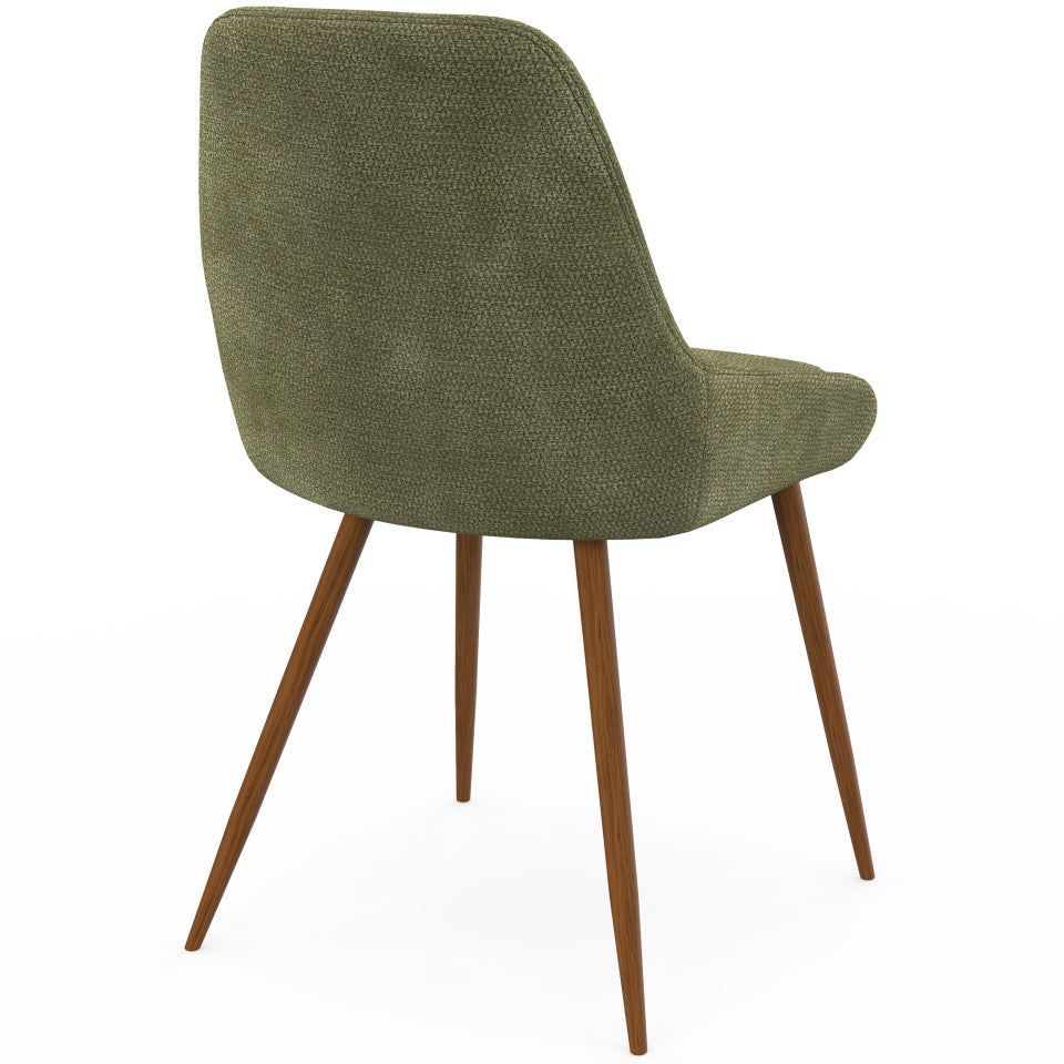 Chaises Olivia velours chenille vert pieds métal effet noyer - lot de 4