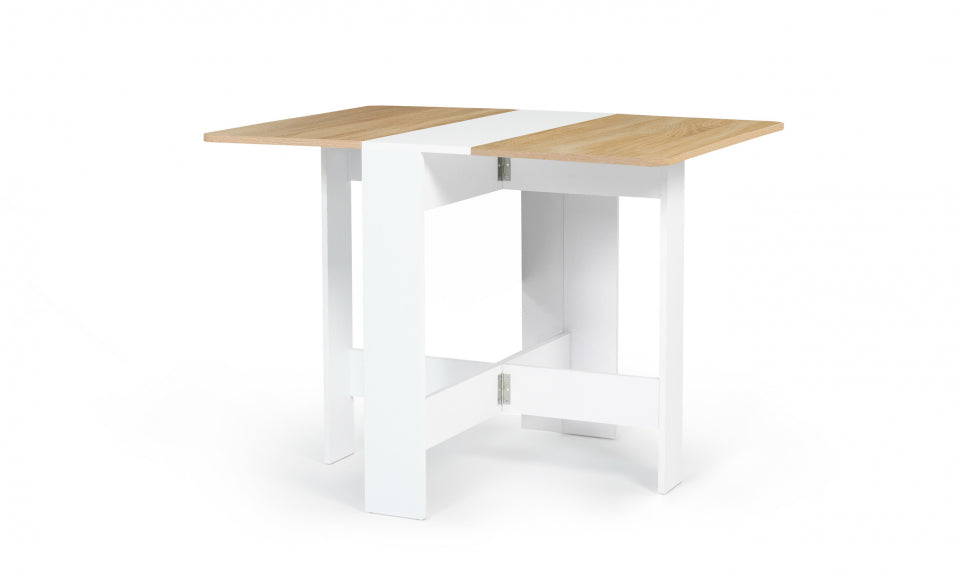 Table repas console pliable plateau naturel et pieds blancs Edi