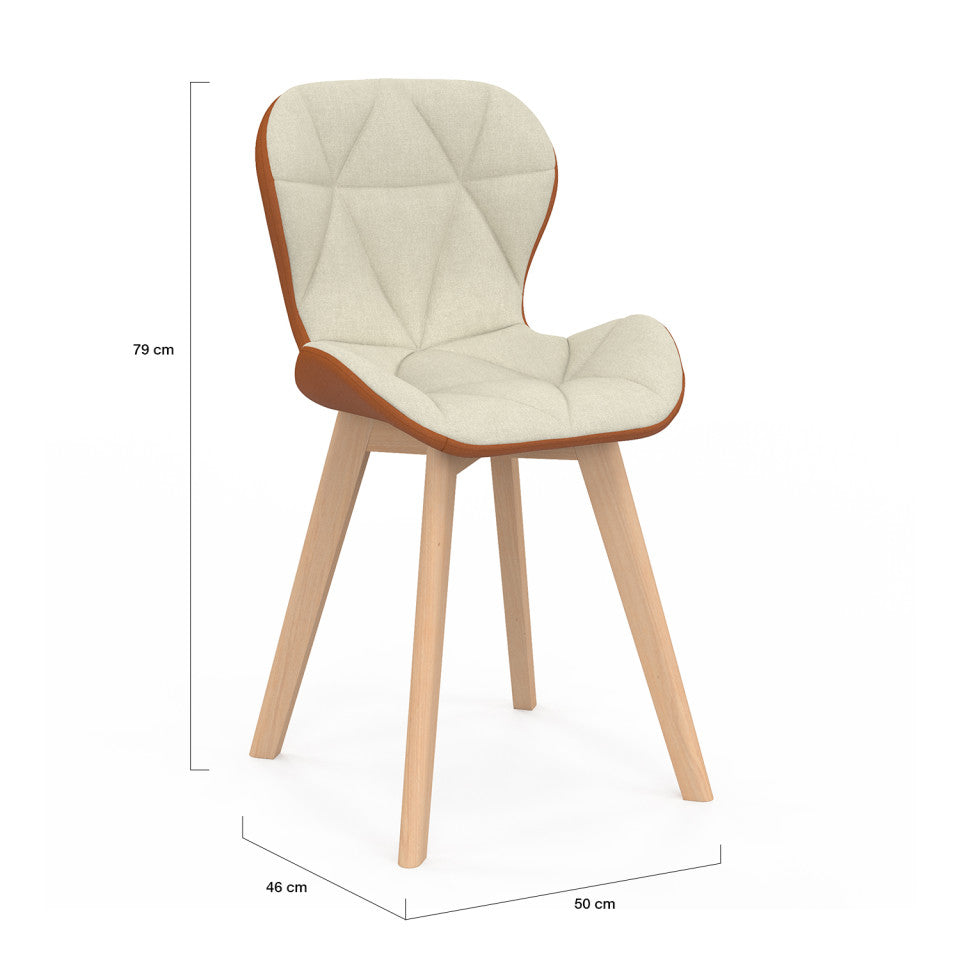 Chaises Gladys en tissu beige et camel et pieds bois - lot de 2