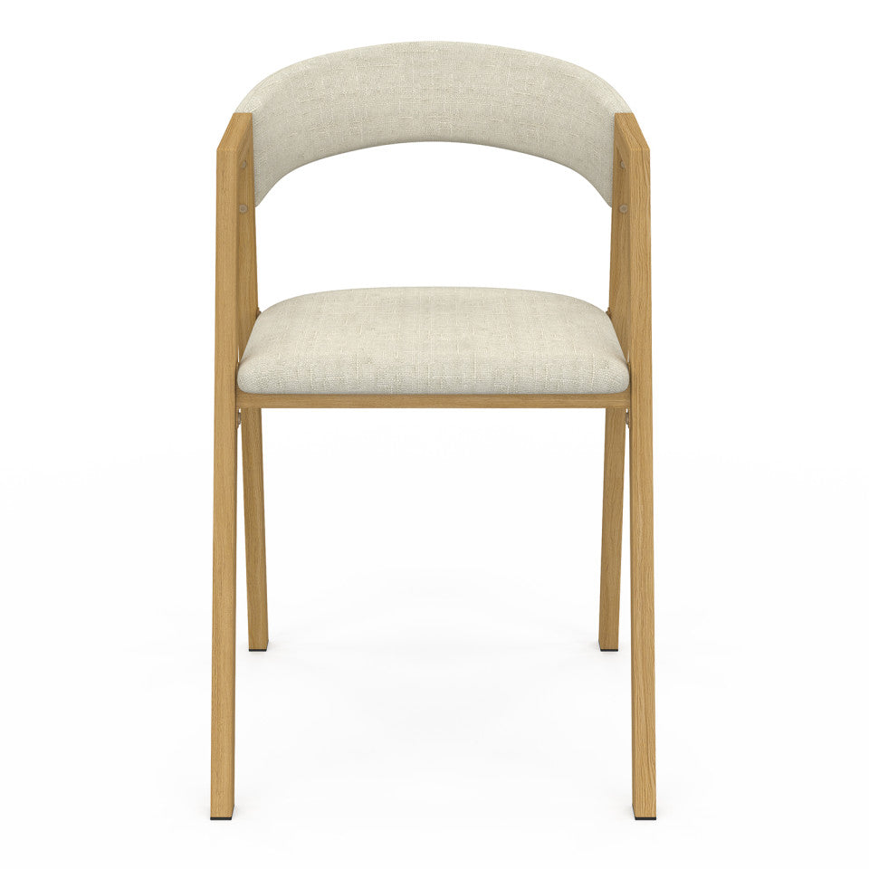 Chaises Enola avec accoudoirs tissu beige pieds effet bois - lot de 4