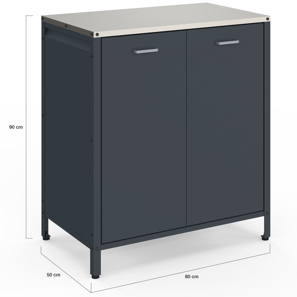 Meuble cuisine extérieure Alméria gris 2 portes + étagères