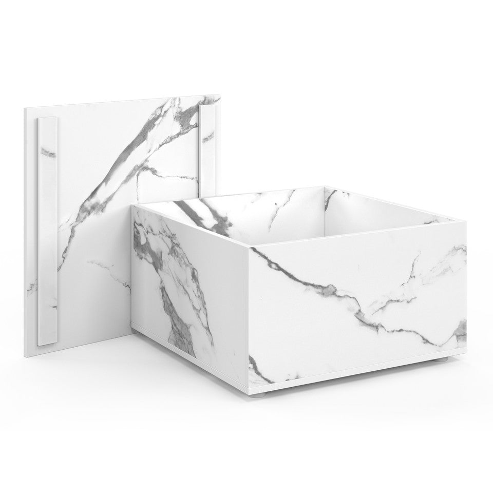 Table basse carrée effet marbre avec rangement 60cm