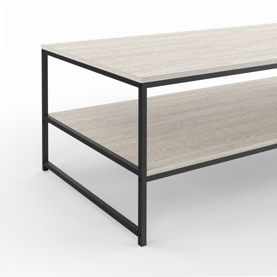 Table basse Memphis double plateau effet travertin 113cm