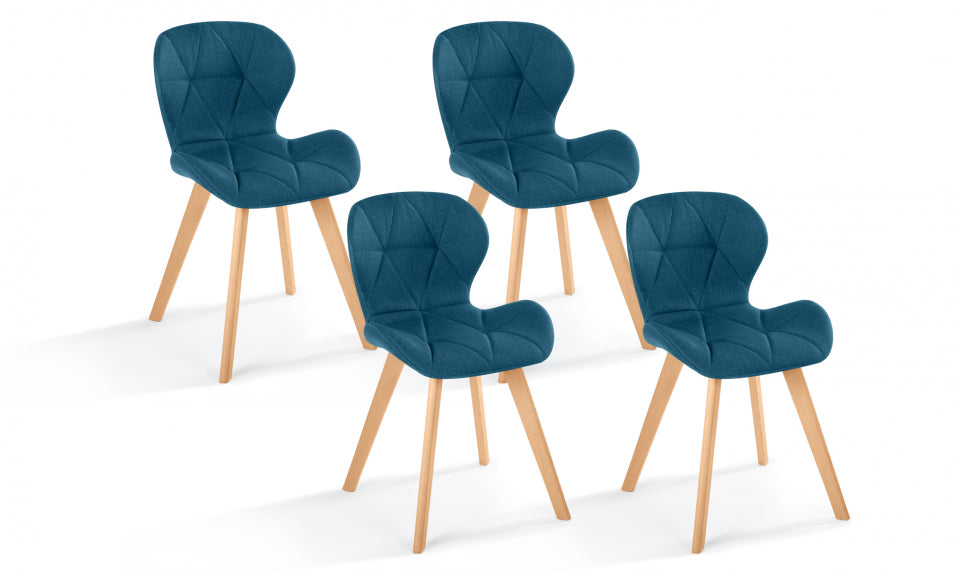 Chaises Gatsby assise matelassée bleu canard - lot de 4