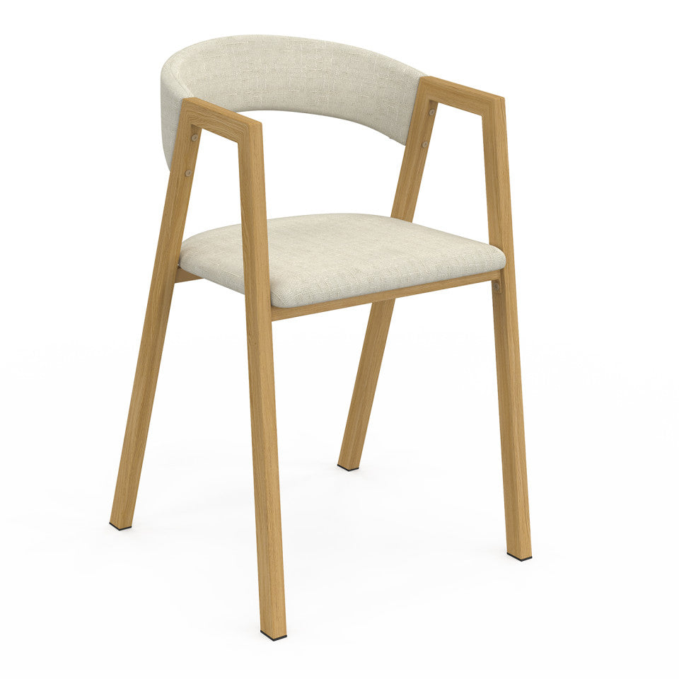 Chaises Enola avec accoudoirs tissu beige pieds effet bois - lot de 4